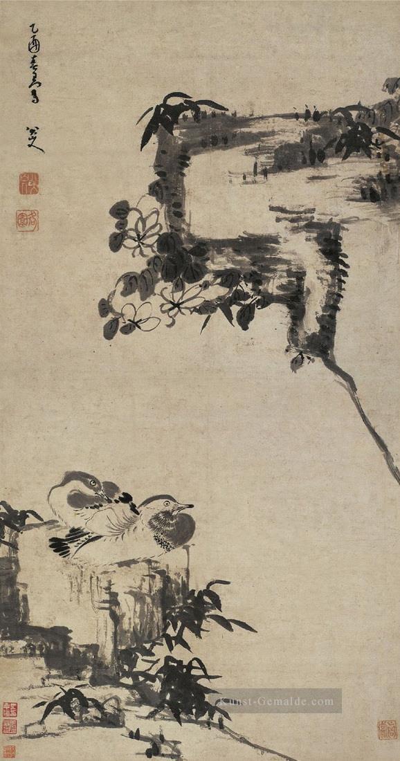 Bambusgestein und Mandarinenducks alte China Tinte Ölgemälde